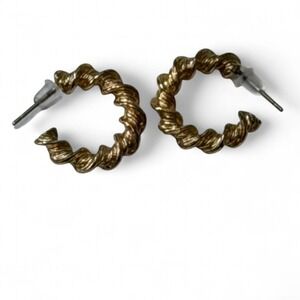 Gold Tone Twisted Rope‎ Hoop Earrings